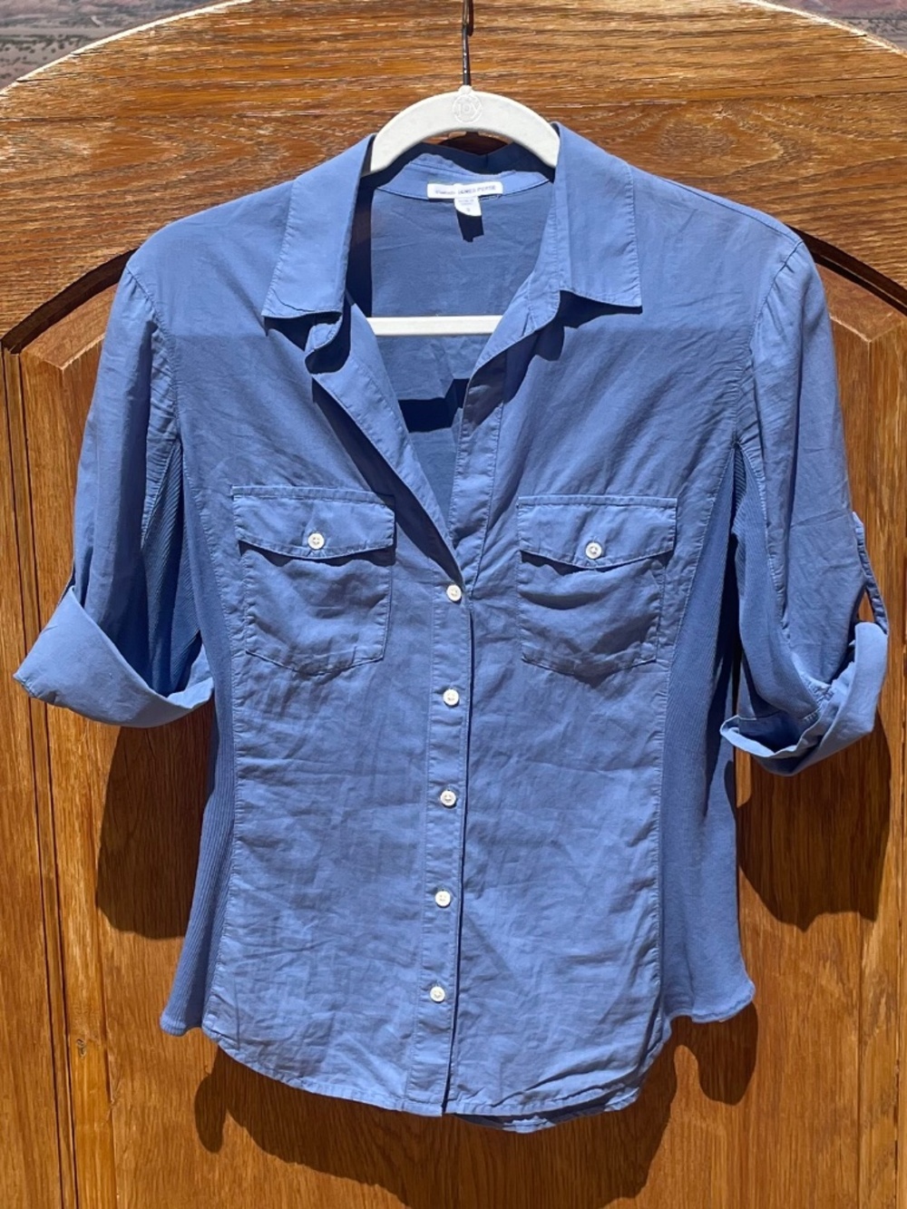 GUC Standard James Perse 3/4 Sleeve Button Up Collared Cotton Shirt Blue 3/L